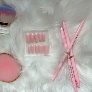 Pink Nail Brush Set and False Nails